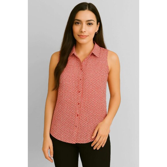 Sleeveless Shirt ANA Sheer Chevron Stripe Button Up Red Women's WOMAN'S Small - Picture 8 of 8
